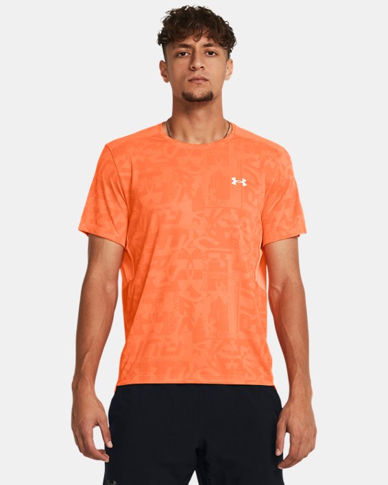 Men's UA Launch Printed Short Sleeve in Orange image number 0